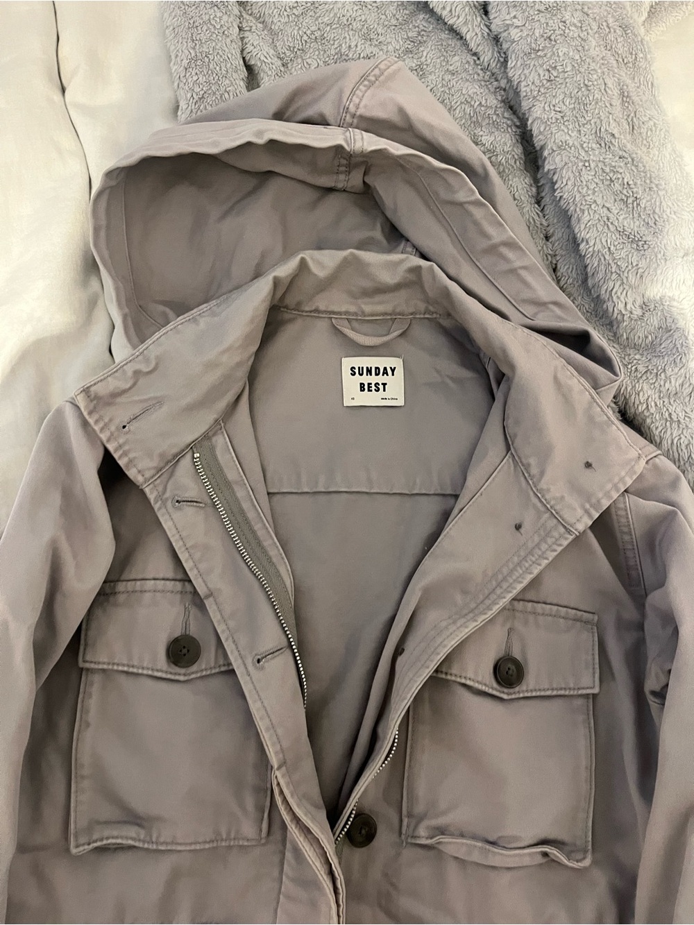 Sunday Best Hooded Military Field Jacket in Light Gray